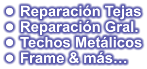 •	 Reparación Tejas •	 Reparación Gral. •	 Techos Metálicos •	 Frame & más…